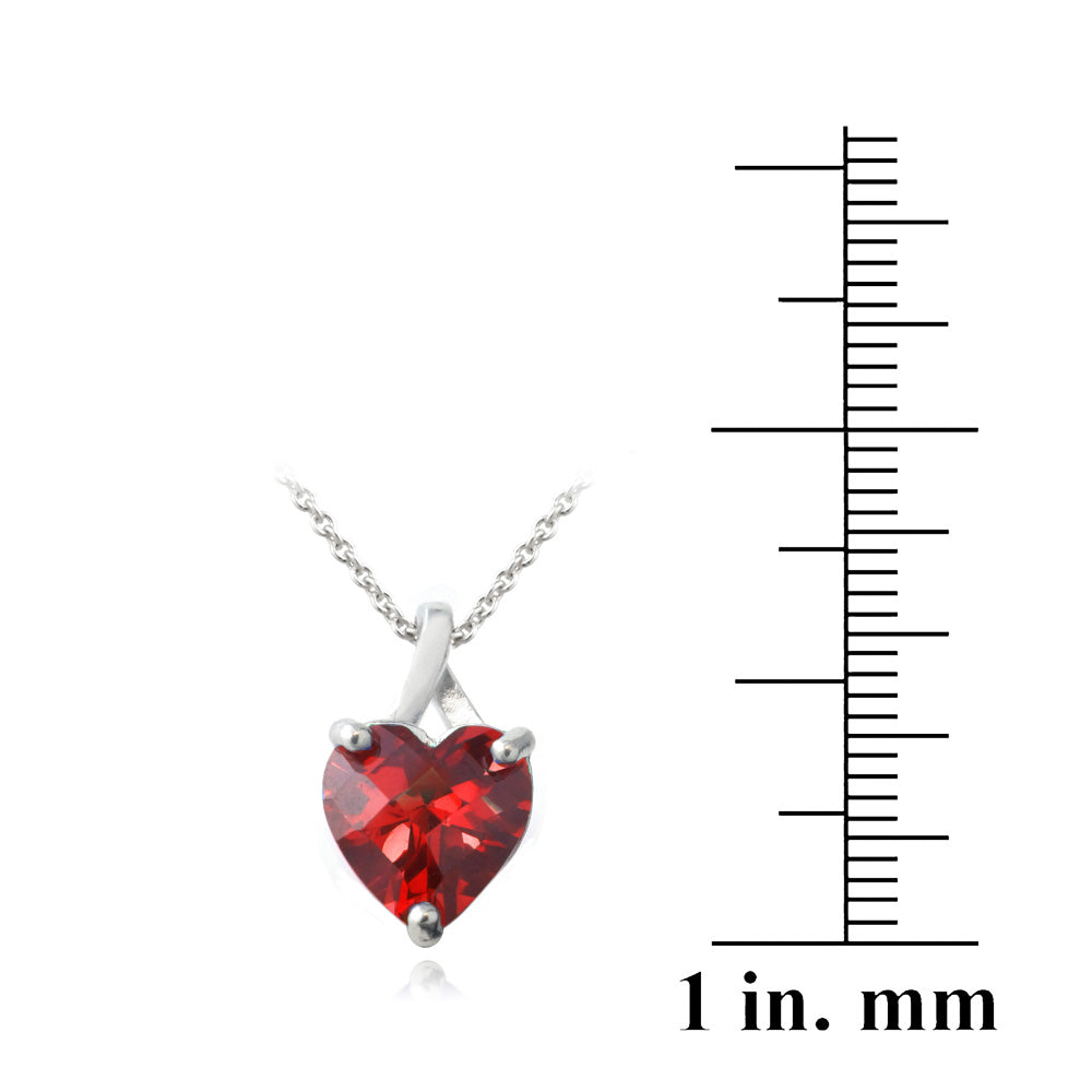 Sterling Silver 5.5ct Created Ruby Briolette-Cut Heart Pendant-3