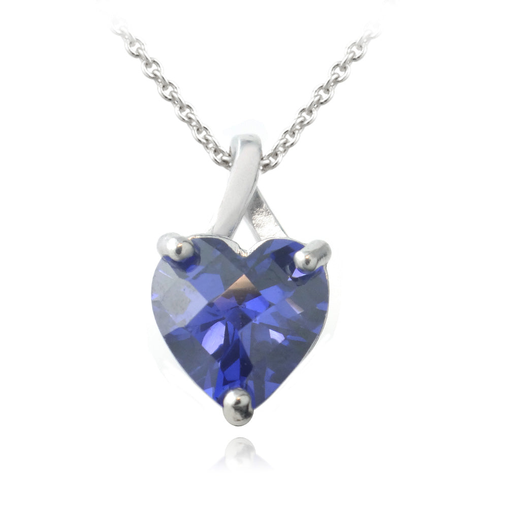 Sterling Silver 5.5ct Tanzanite CZ Briolette-Cut Heart Pendant