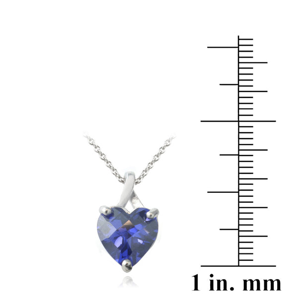 Sterling Silver 5.5ct Tanzanite CZ Briolette-Cut Heart Pendant
