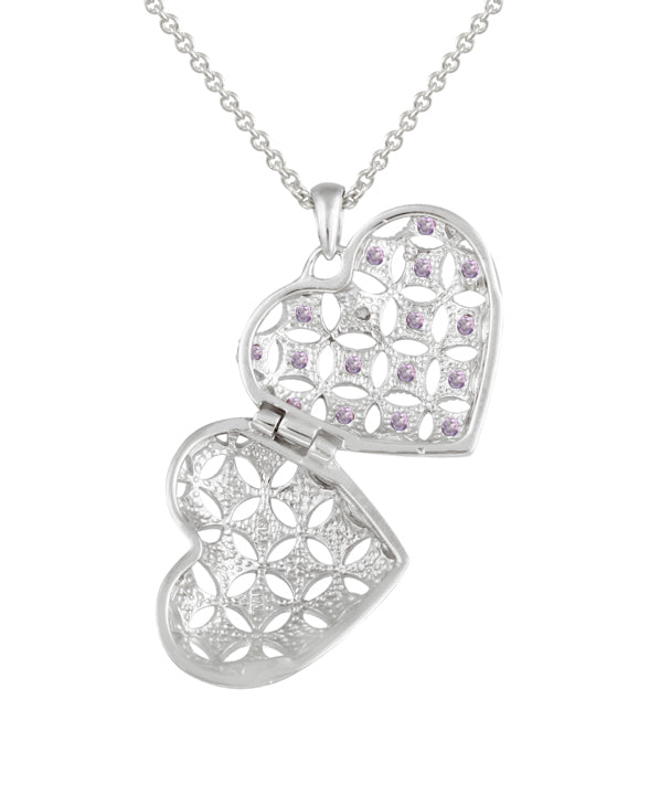Sterling Silver Amethyst & Diamond Accent Heart Locket Necklace-2