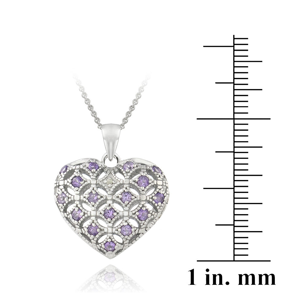 Sterling Silver Amethyst & Diamond Accent Heart Locket Necklace-3