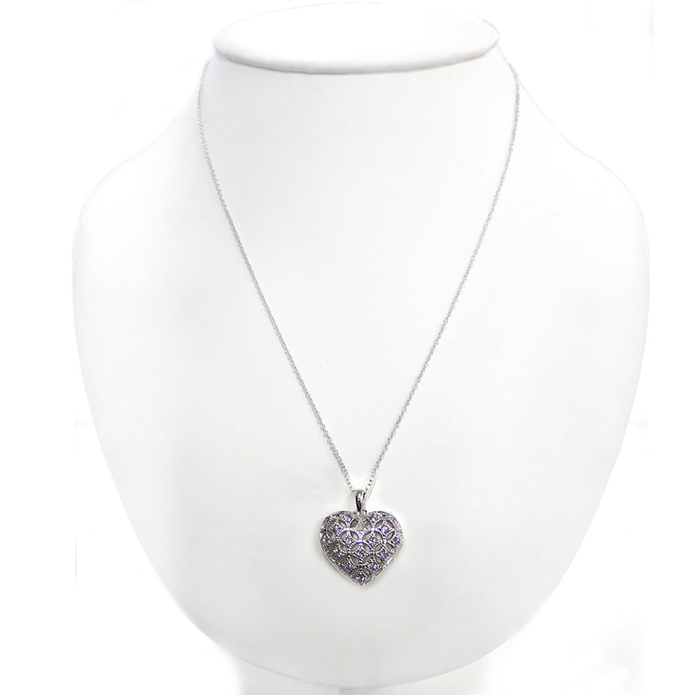Sterling Silver Amethyst & Diamond Accent Heart Locket Necklace-4