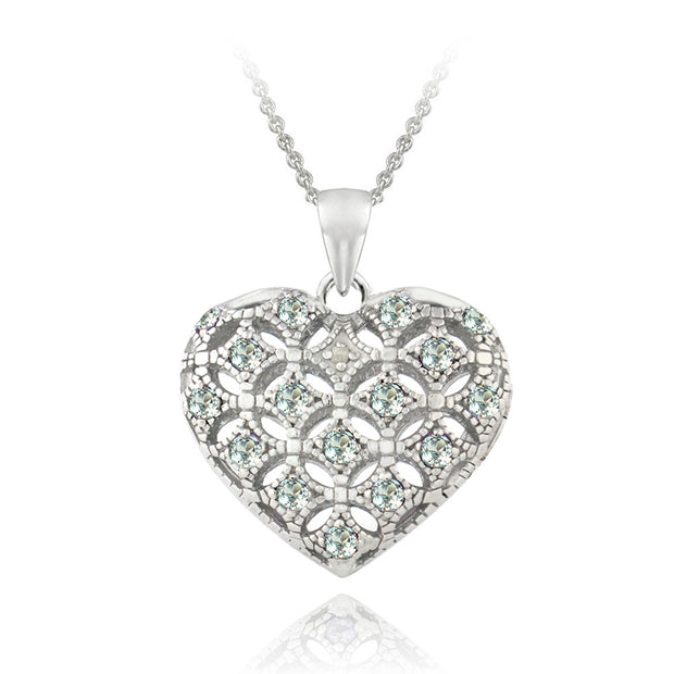 Sterling Silver Blue Topaz & Diamond Accent Heart Locket Necklace
