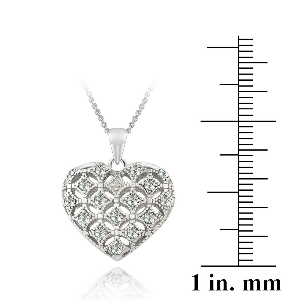 Sterling Silver Blue Topaz & Diamond Accent Heart Locket Necklace-3