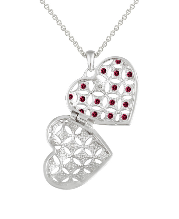 Sterling Silver Created Ruby & Diamond Accent Heart Locket Necklace-2