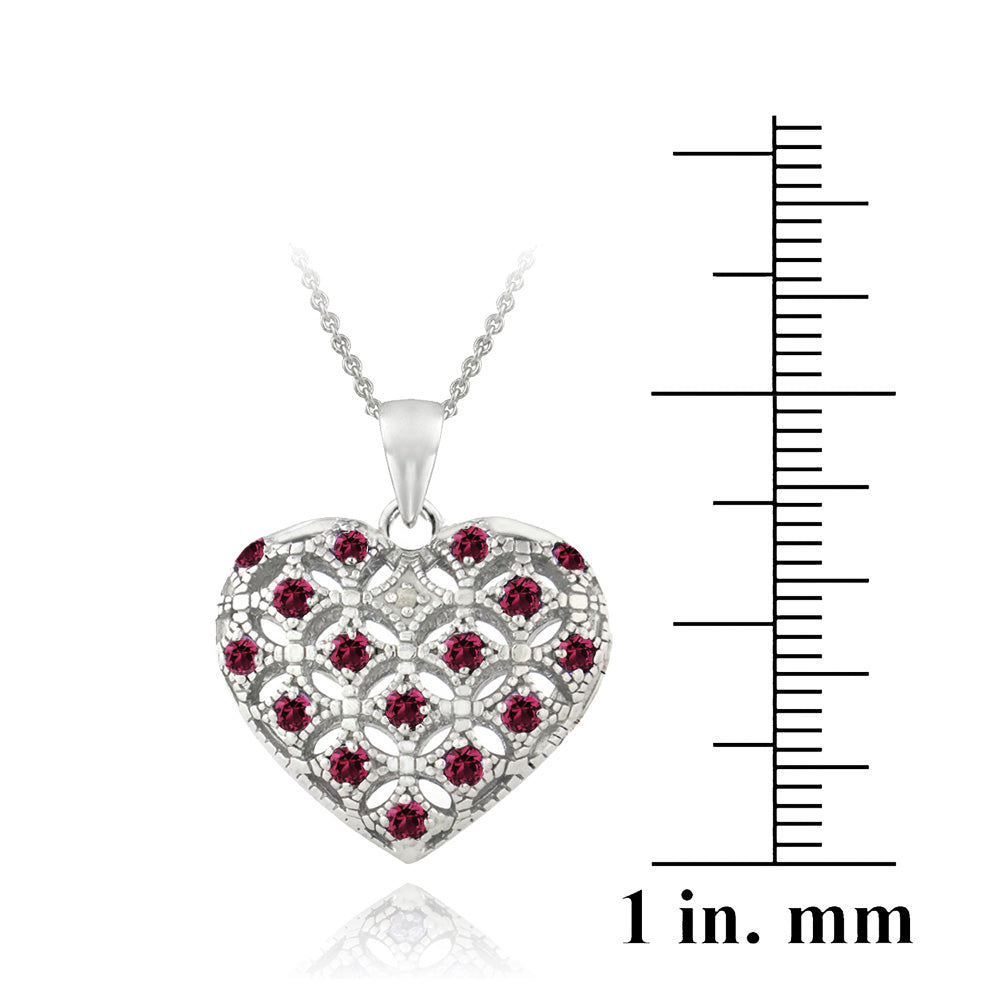 Sterling Silver Created Ruby & Diamond Accent Heart Locket Necklace-3