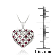 Sterling Silver Created Ruby & Diamond Accent Heart Locket Necklace