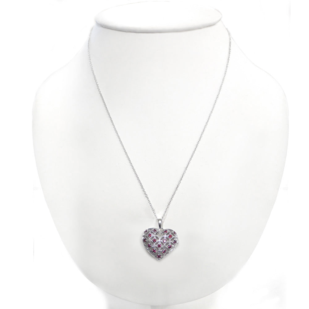 Sterling Silver Created Ruby & Diamond Accent Heart Locket Necklace-4