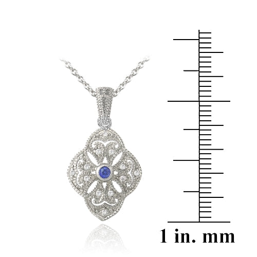 Sterling Silver Blue & Clear CZ Filligree Flower Necklace-3