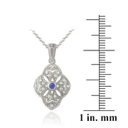 Sterling Silver Blue & Clear CZ Filligree Flower Necklace