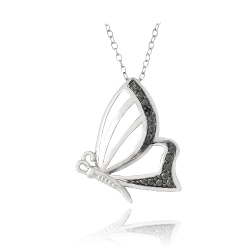 Sterling Silver Black Diamond Accent Butterfly Necklace