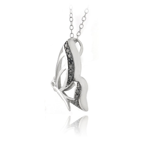 Sterling Silver Black Diamond Accent Butterfly Necklace-2