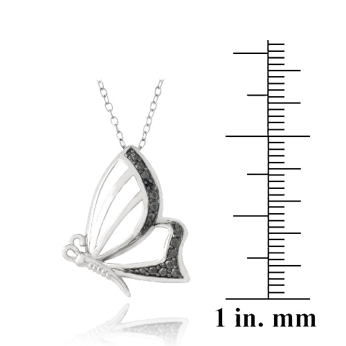 Sterling Silver Black Diamond Accent Butterfly Necklace-3