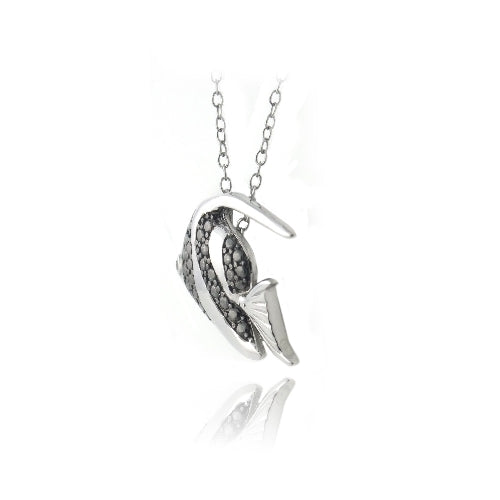 Sterling Silver Black Diamond Accent Angelfish Necklace-2