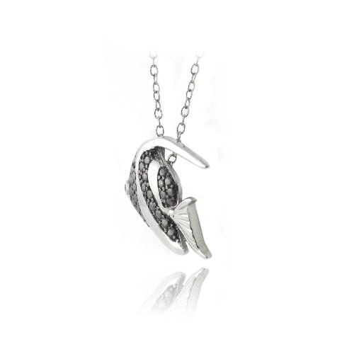 Sterling Silver Black Diamond Accent Angelfish Necklace