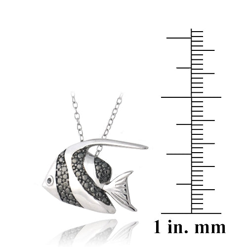 Sterling Silver Black Diamond Accent Angelfish Necklace-3