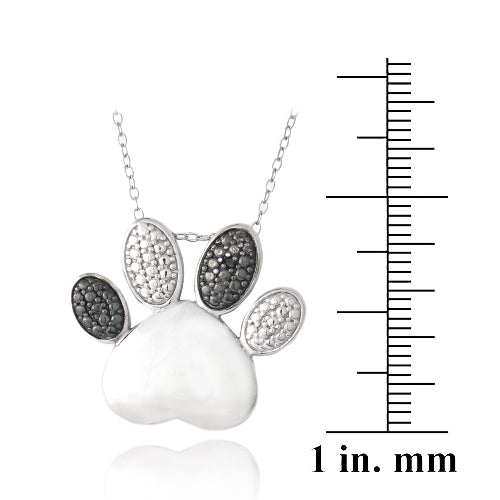 Sterling Silver Black Diamond Accent Heart Paw Print Necklace-3