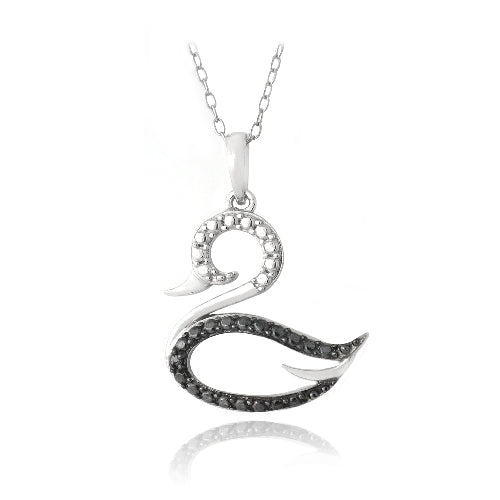 Sterling Silver Black Diamond Accent Swan Silhouette Necklace