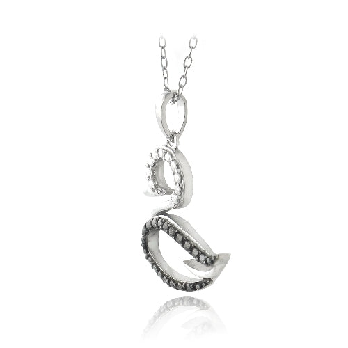 Sterling Silver Black Diamond Accent Swan Silhouette Necklace