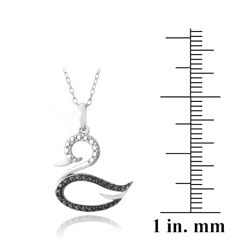 Sterling Silver Black Diamond Accent Swan Silhouette Necklace-3