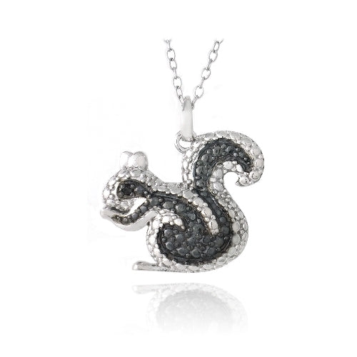 Sterling Silver Black Diamond Accent Squirrel Necklace