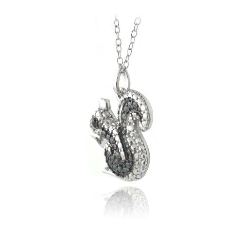 Sterling Silver Black Diamond Accent Squirrel Necklace-2