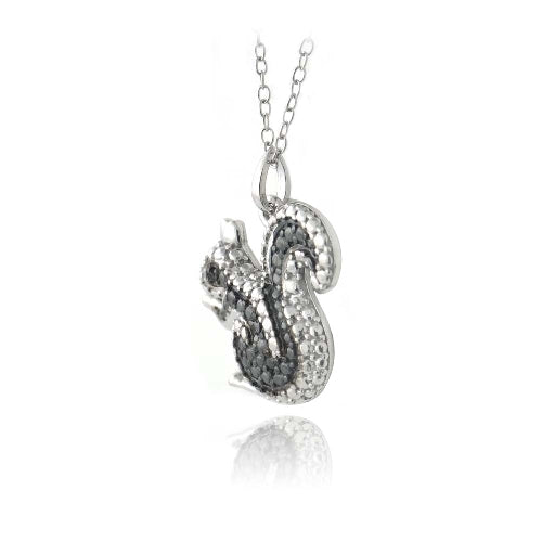 Sterling Silver Black Diamond Accent Squirrel Necklace