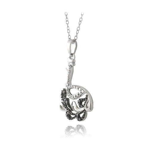 Sterling Silver Black Diamond Accent Peacock Necklace-2