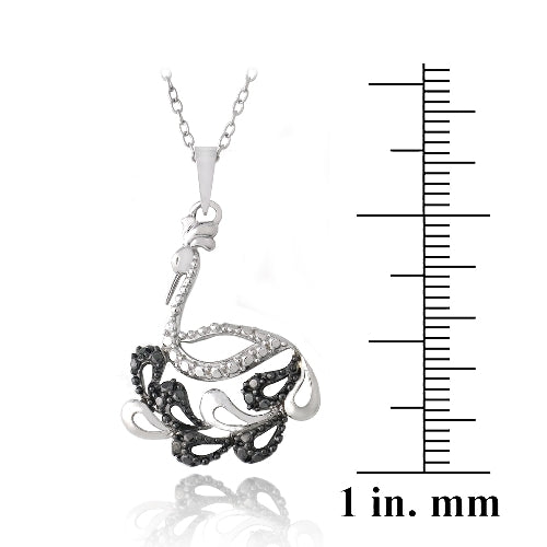 Sterling Silver Black Diamond Accent Peacock Necklace-3