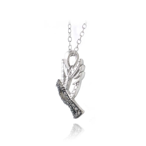 Sterling Silver Black Diamond Accent Flying Dove Necklace-2