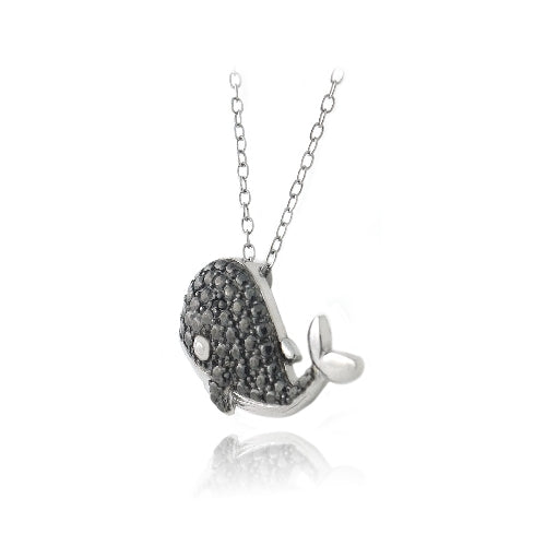 Sterling Silver Black Diamond Accent Whale Necklace-2