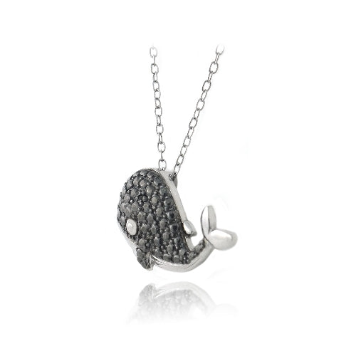 Sterling Silver Black Diamond Accent Whale Necklace