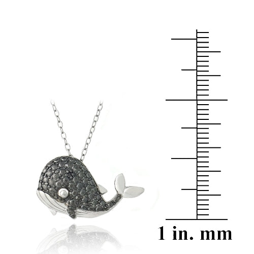 Sterling Silver Black Diamond Accent Whale Necklace-3