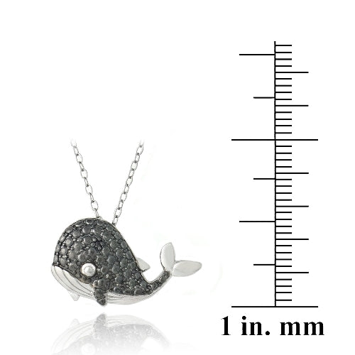 Sterling Silver Black Diamond Accent Whale Necklace