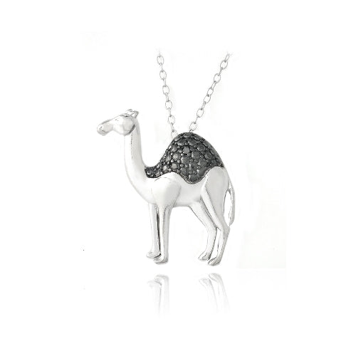 Sterling Silver Black Diamond Accent Camel Necklace-2