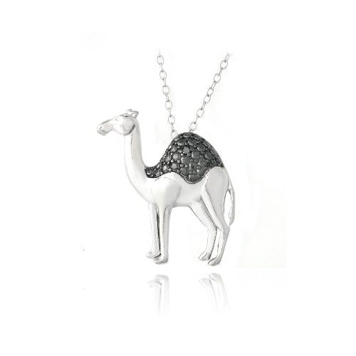 Sterling Silver Black Diamond Accent Camel Necklace