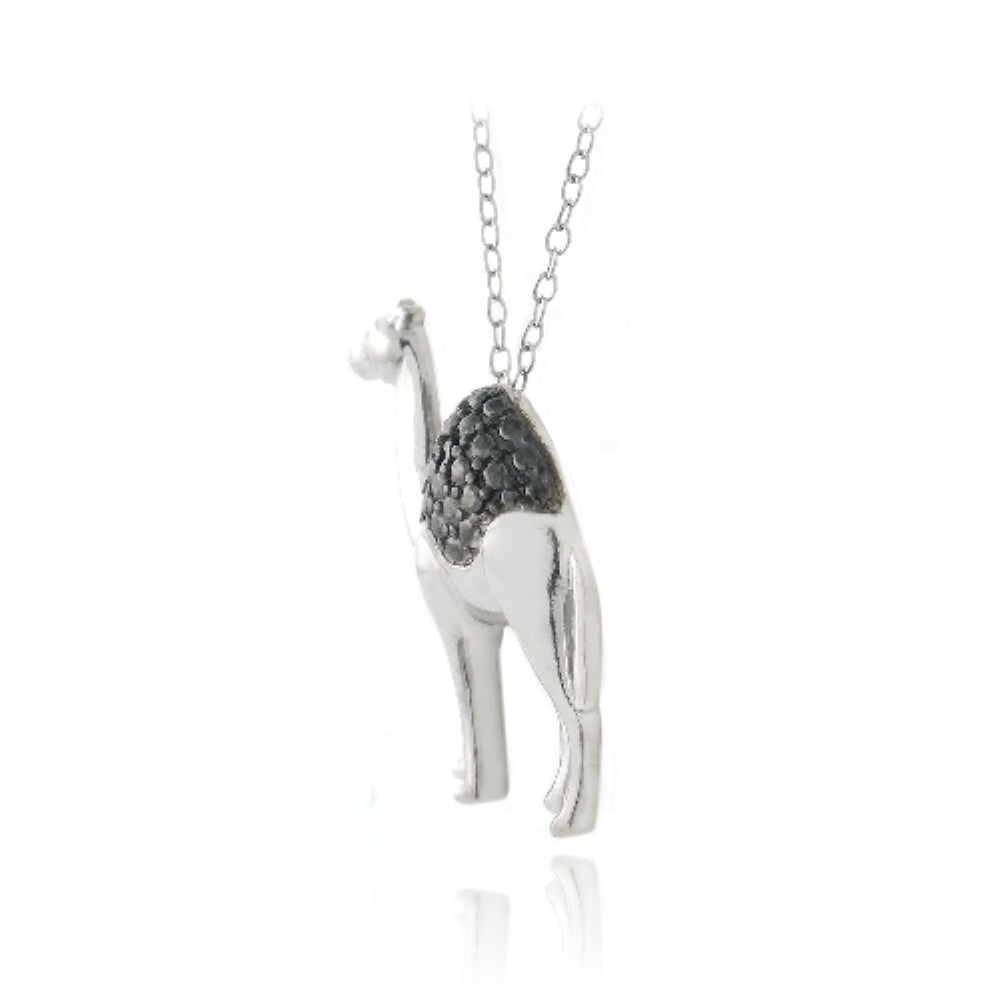 Sterling Silver Black Diamond Accent Camel Necklace-3