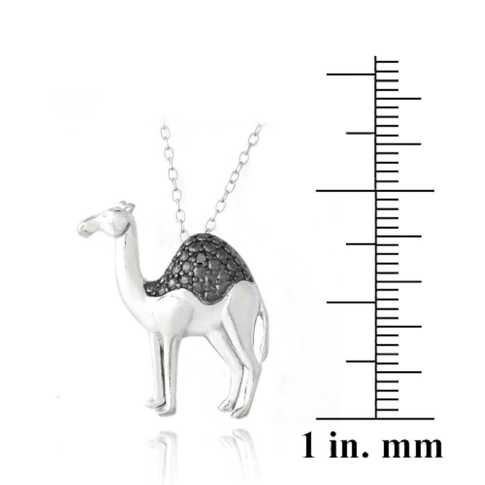Sterling Silver Black Diamond Accent Camel Necklace-4