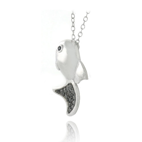 Sterling Silver Black Diamond Accent Goldfish Necklace-2