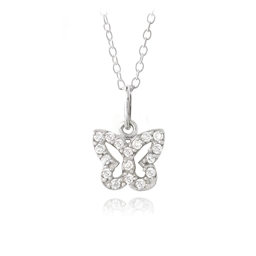 Sterling Silver CZ Butterfly Novelty Necklace