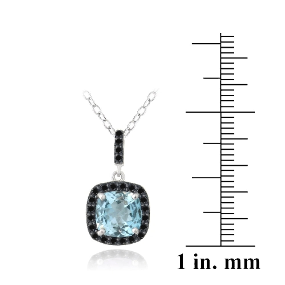 Sterling Silver 4ct Blue Topaz & Black Spinel Square Necklace-4