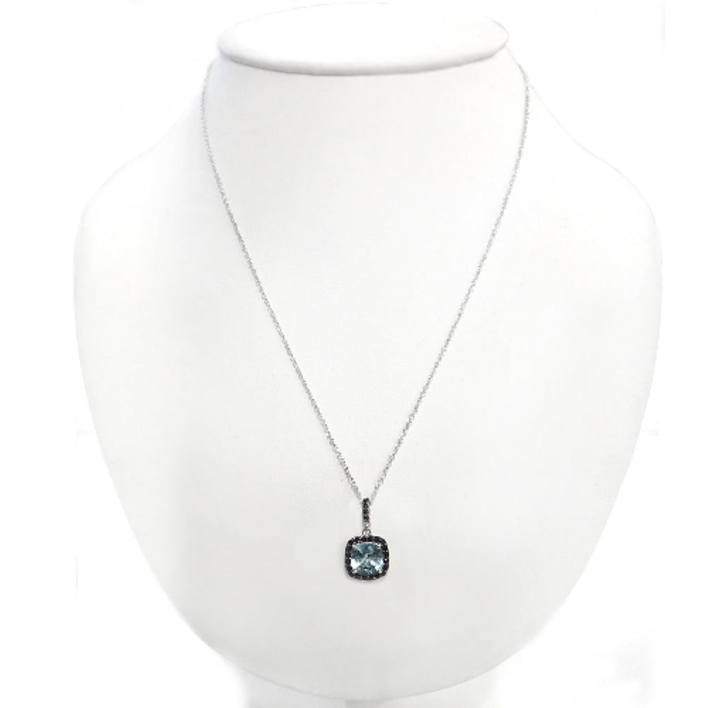 Sterling Silver 4ct Blue Topaz & Black Spinel Square Necklace-5