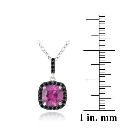 Sterling Silver 3.25ct Created Pink Sapphire & Black Spinel Square Necklace-3