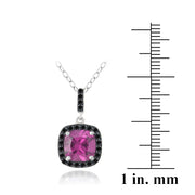 Sterling Silver 3.25ct Created Pink Sapphire & Black Spinel Square Necklace