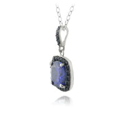 Sterling Silver 2.75ct Created Tanzanite & Black Spinel Square Necklace