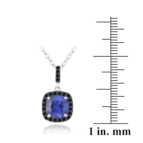 Sterling Silver 2.75ct Created Tanzanite & Black Spinel Square Necklace-3