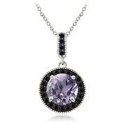 Sterling Silver 2.6ct Amethyst & Black Spinel Round Necklace