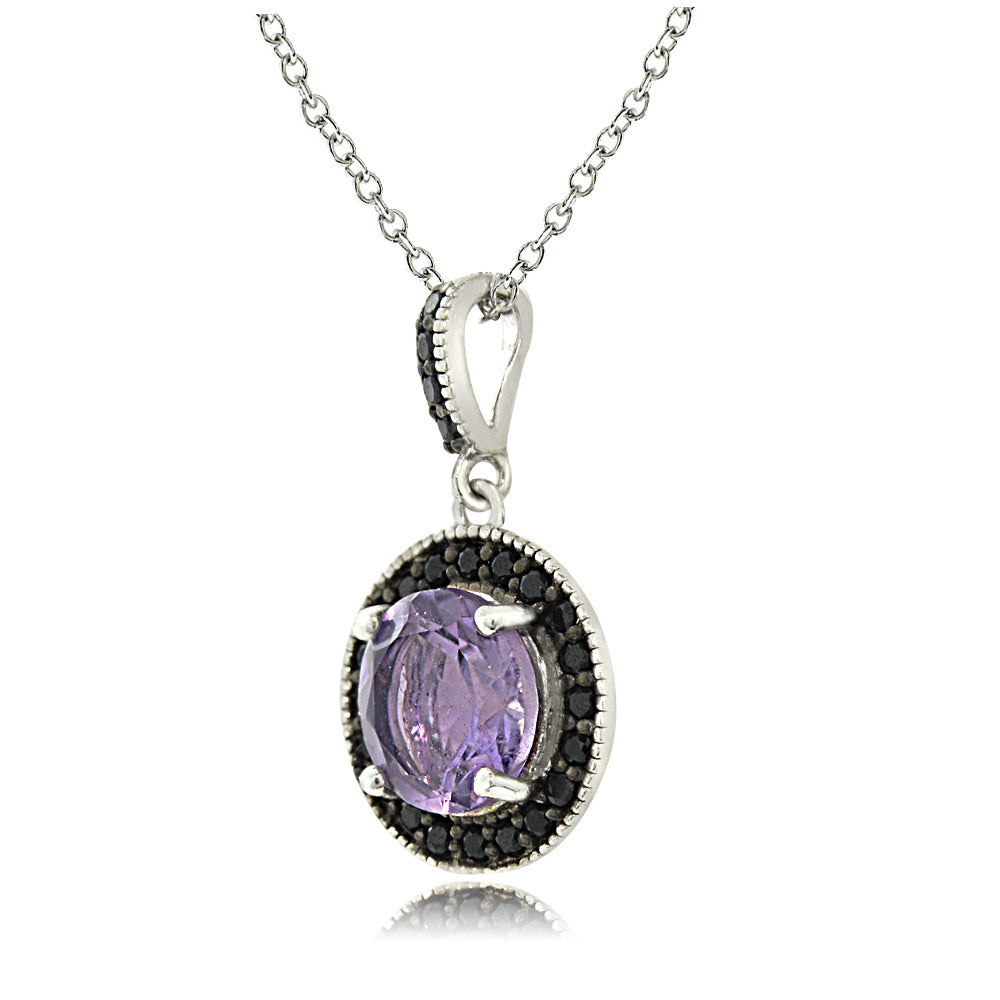 Sterling Silver 2.6ct Amethyst & Black Spinel Round Necklace-2