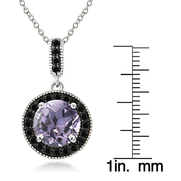 Sterling Silver 2.6ct Amethyst & Black Spinel Round Necklace