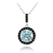 Sterling Silver 3.25ct Blue Topaz & Black Spinel Round Necklace